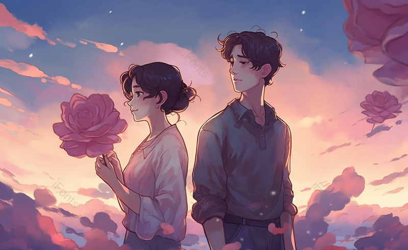 扁平卡通风情人节情侣背景,插画/手绘图,插画/手绘图库,插画/手绘图下载,插画/手绘